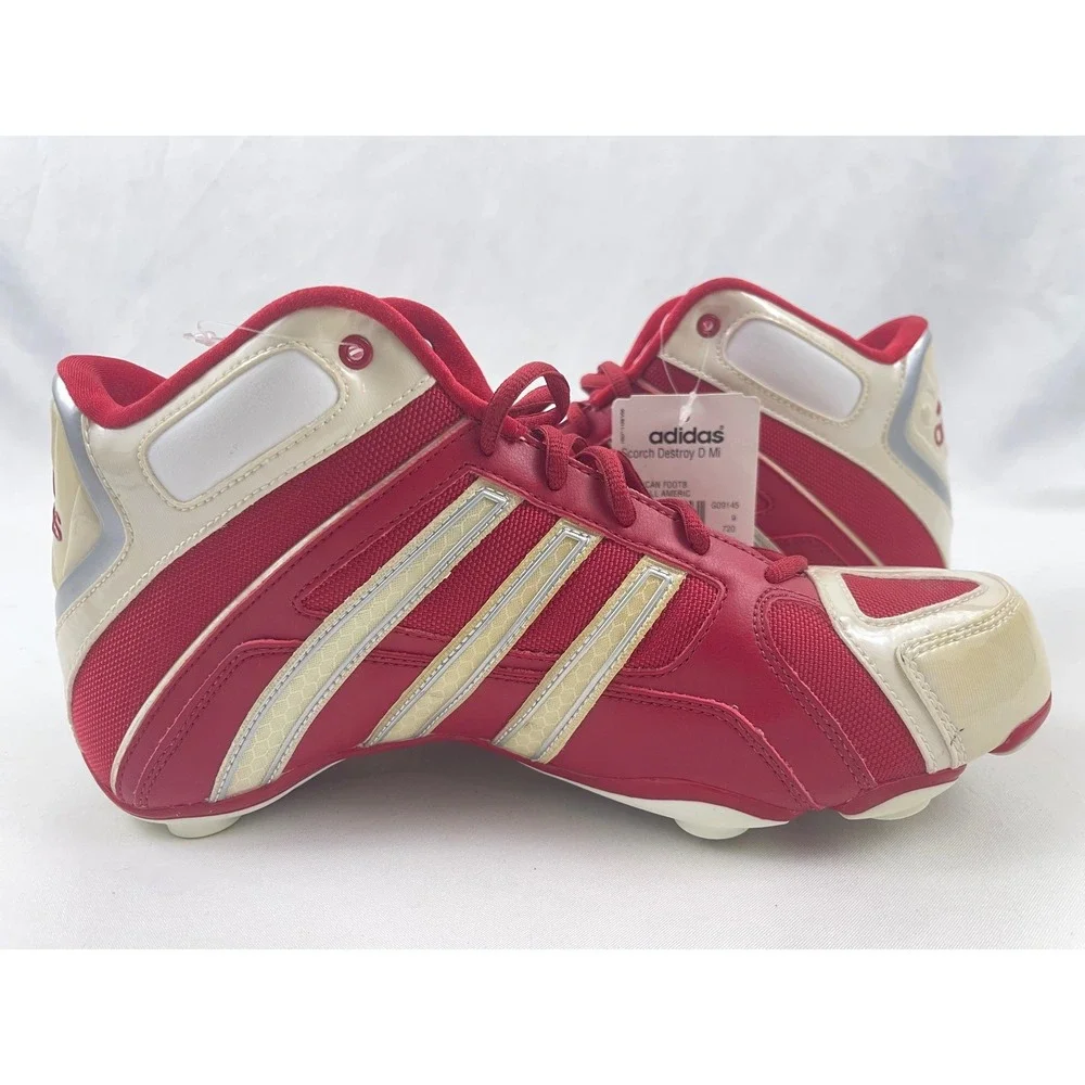 Adidas Scorch Destroy D Mi Red White Football Cleats Mens 9.5 Mid Top No spikes‎